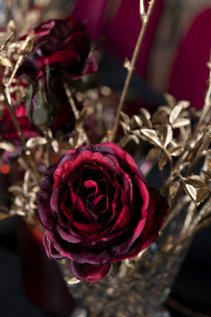 J-Line Rozenstruik 3 Bloemen+Knoppen Plastiek Rood/Goud