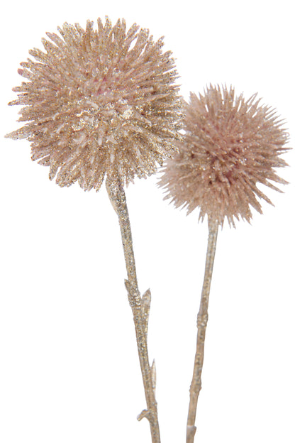 J-Line Tak Echinops 5 Bloemen+Glitters Plastiek Licht Roze