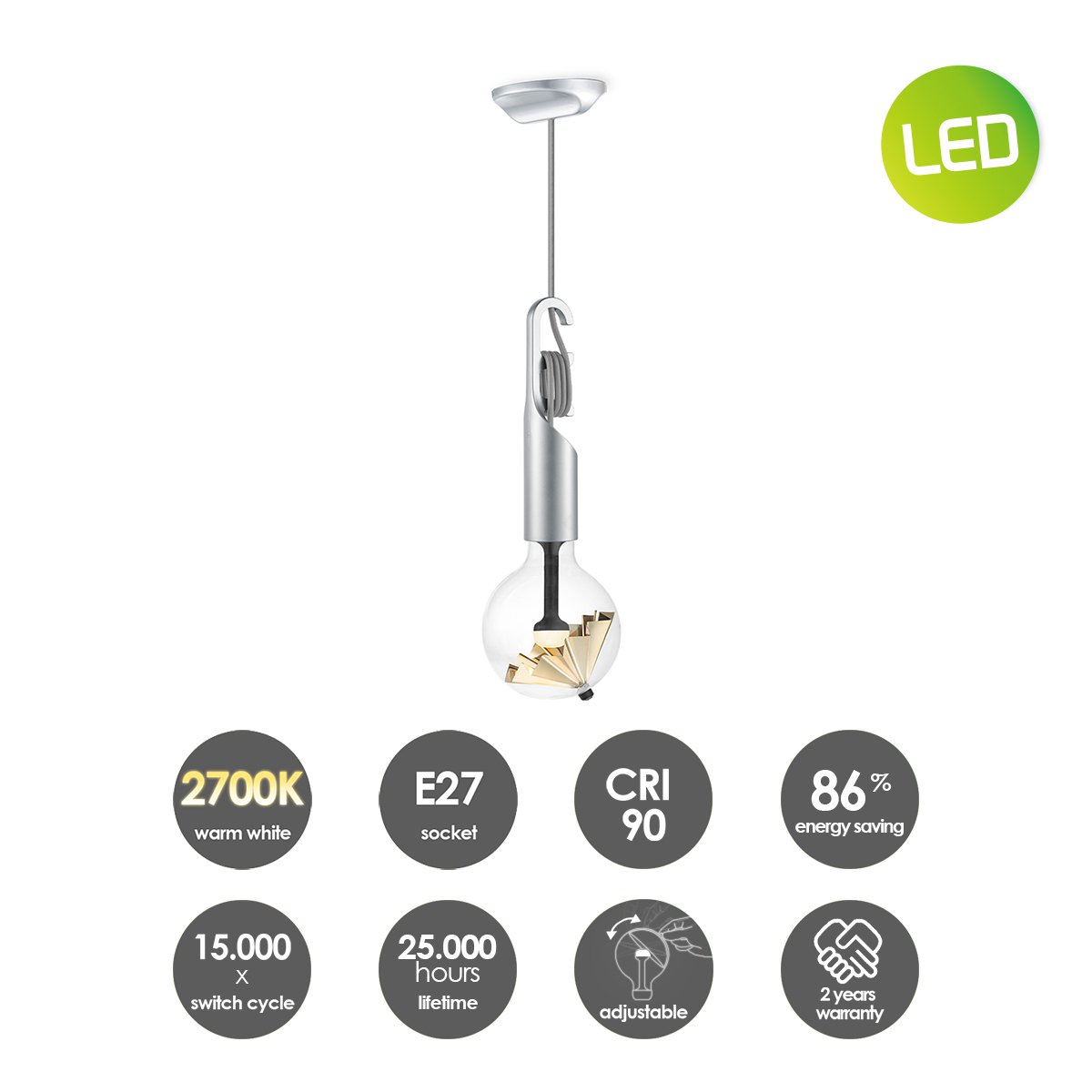 Hanglamp Move Me Twist Paraplu 5,5W 2700K grijs-goud