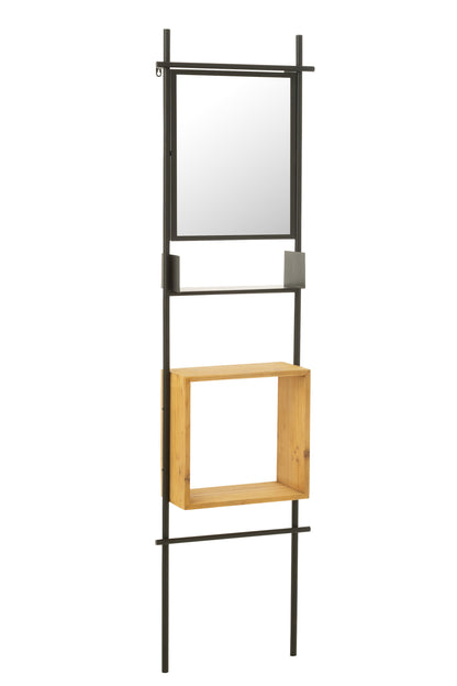 J-Line Muur Schap Met Spiegel Tina Hout/Ijzer Zwart/Naturel