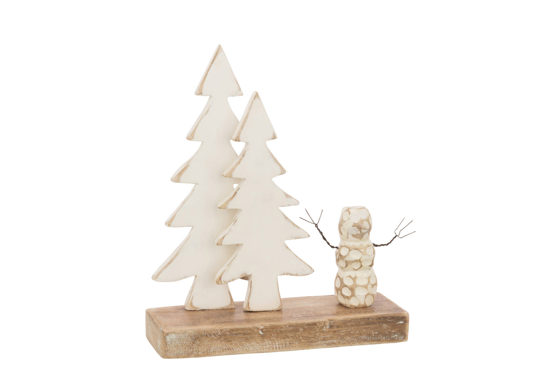Decoratie Sneeuwpop Boom Hout Natuurlijk/Wit