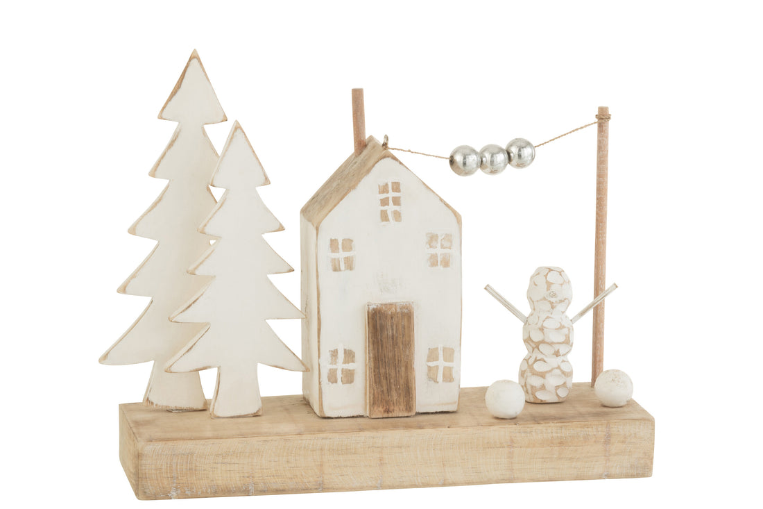 J-Line Kerstdorp zonder verlichting - hout - naturel/ wit - 30 cm