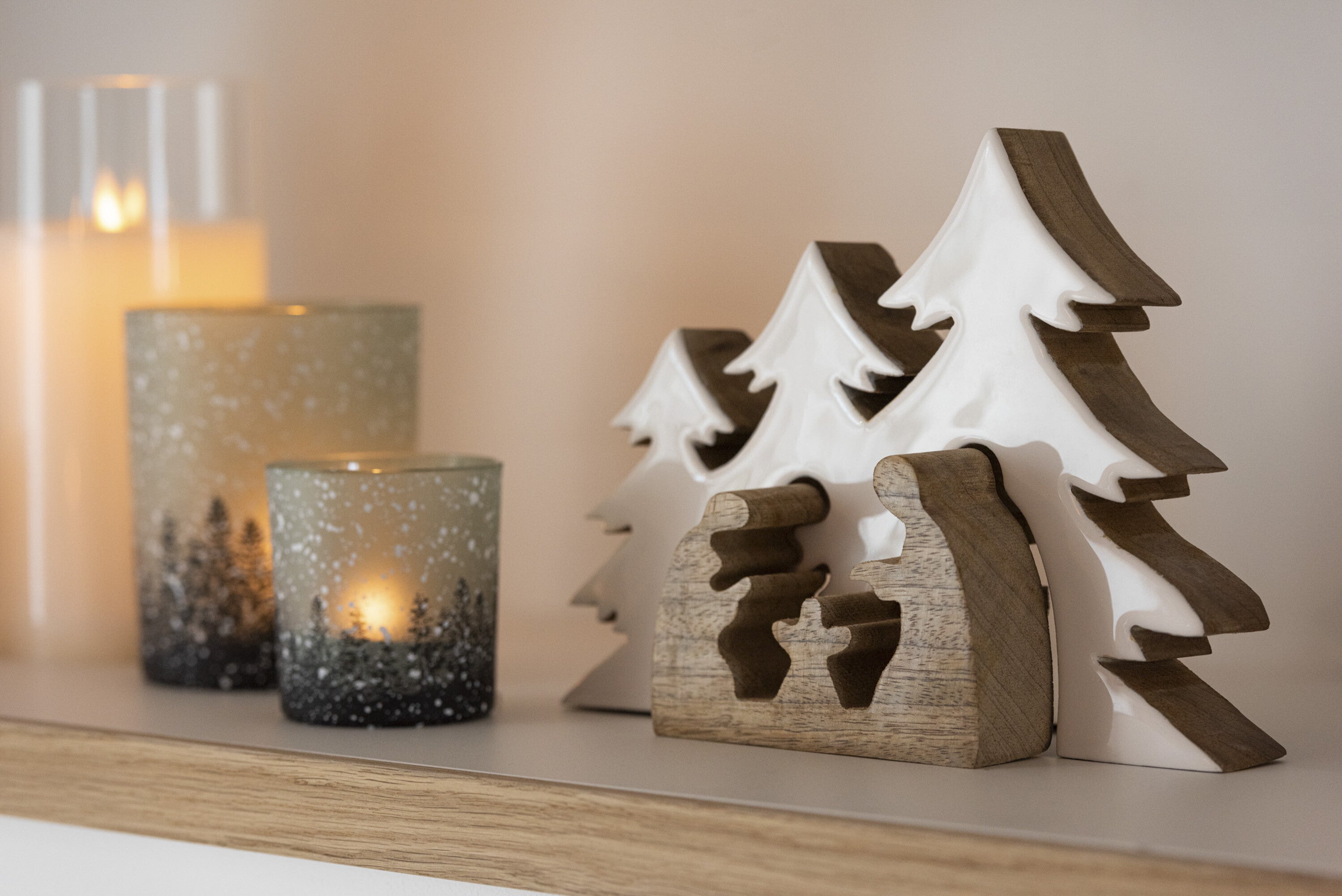 J-Line kerstdecoratie - hout - wit/naturel