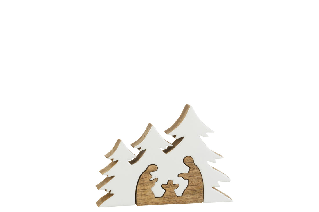 J-Line kerstdecoratie - hout - wit/naturel