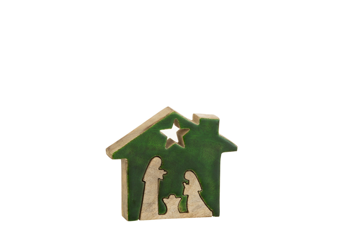 J-Line Kerstdecoratie - hout - groen/naturel - small
