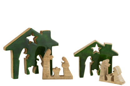 J-Line Kerstdecoratie - hout - groen/naturel - large