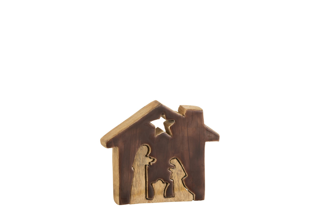 J-Line kerstdecoratie - hout - bruin/naturel - small