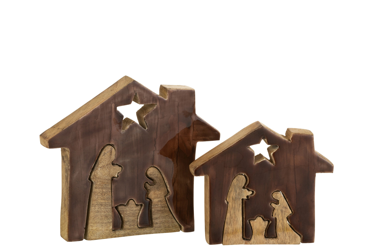 J-Line Kerstdecoratie - hout - bruin/naturel - large