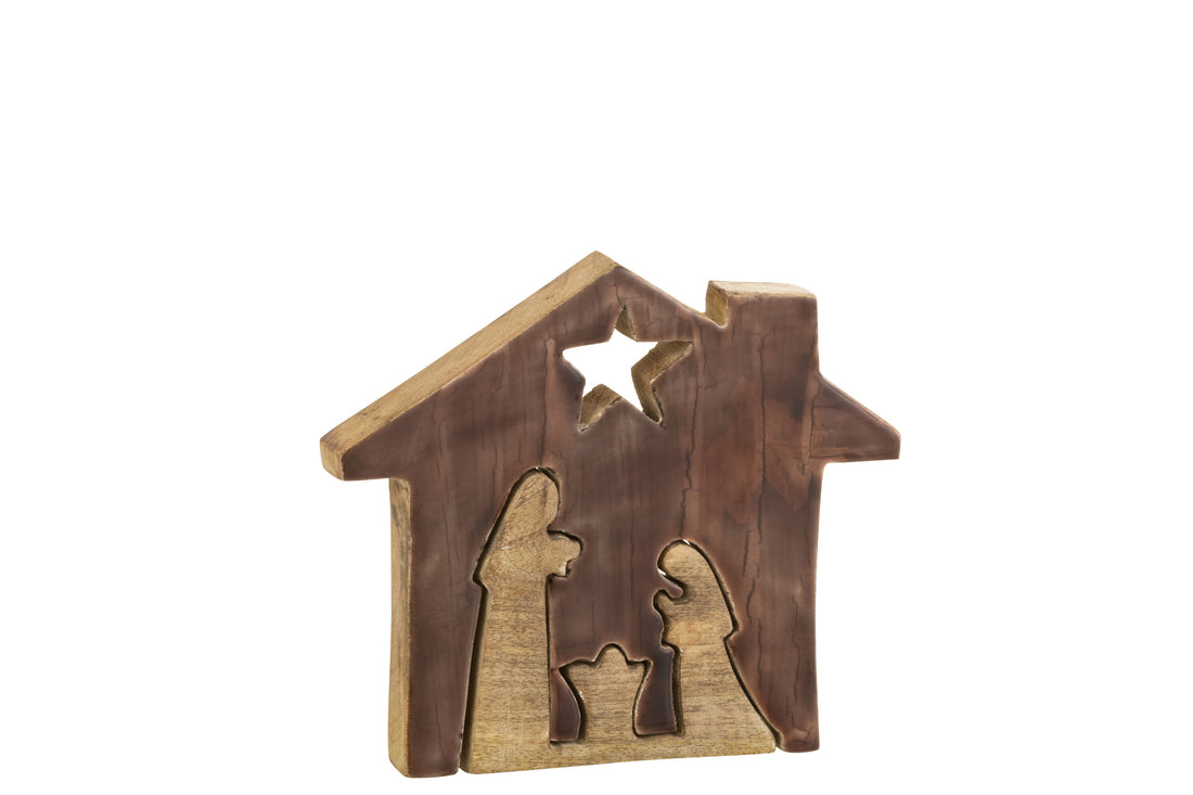 J-Line Kerstdecoratie - hout - bruin/naturel - large