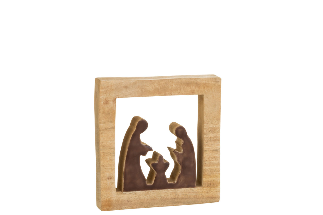 J-Line Kerstcdecoratie - hout -bruin/wit - large