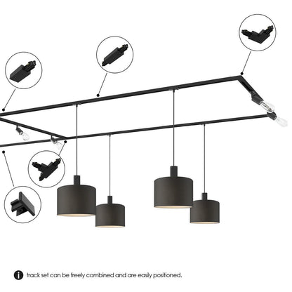 Railverlichting onderdeel adapter voor hanglamp | 8/8/115cm | Zwart