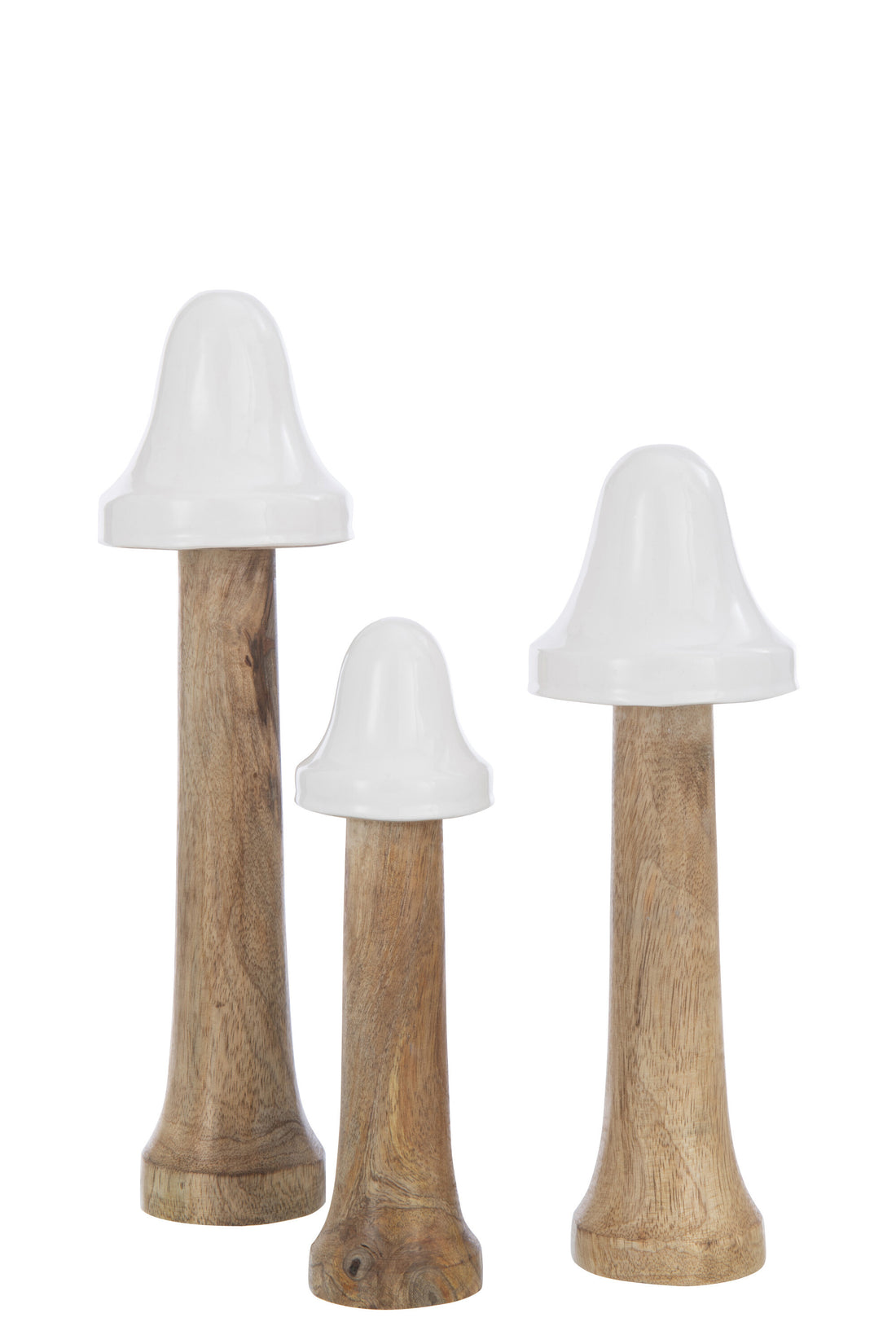 Set van 3 paddenstoelen dun hout natuurlijk/wit