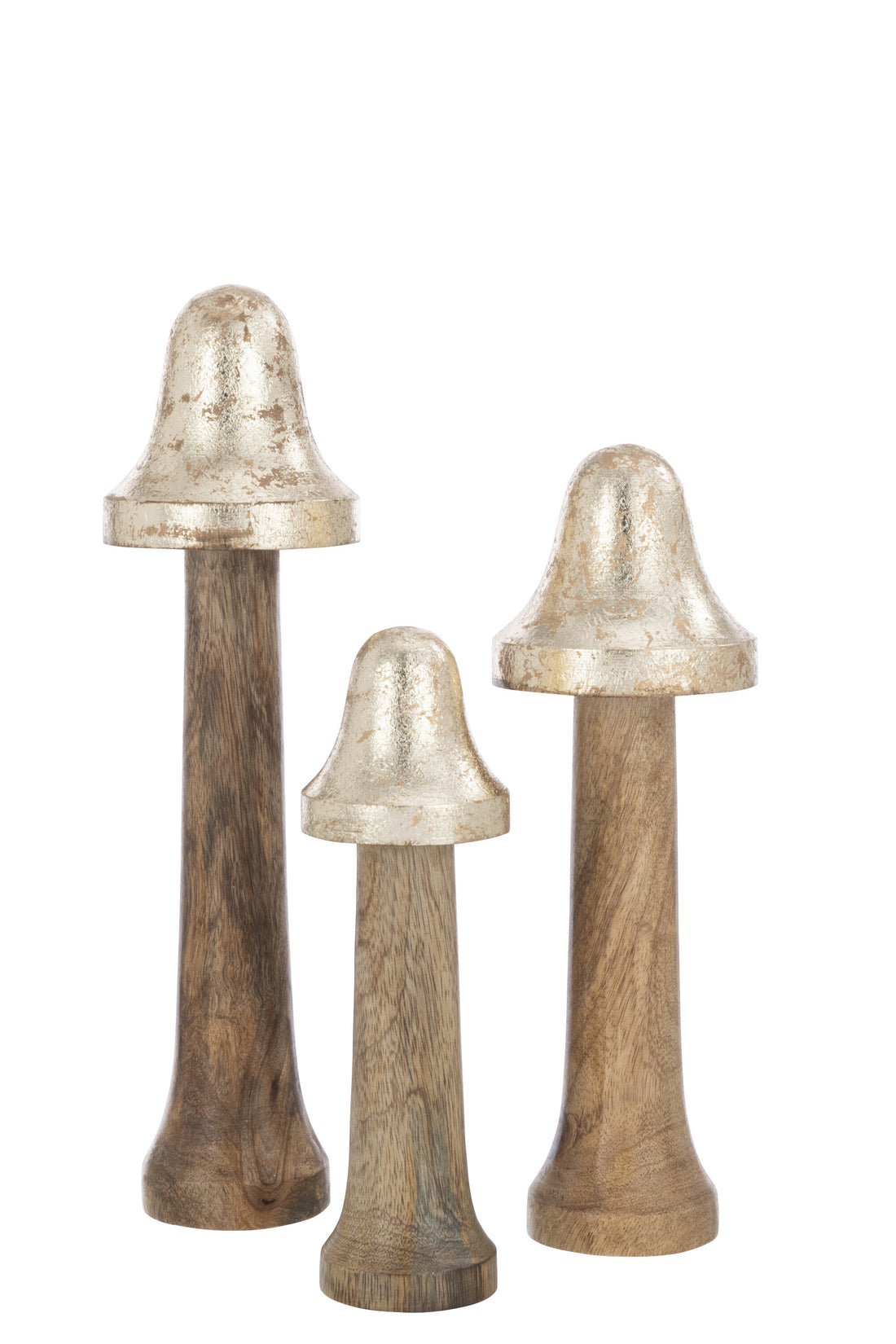 Set van 3 paddenstoelen dun hout natuur/goud