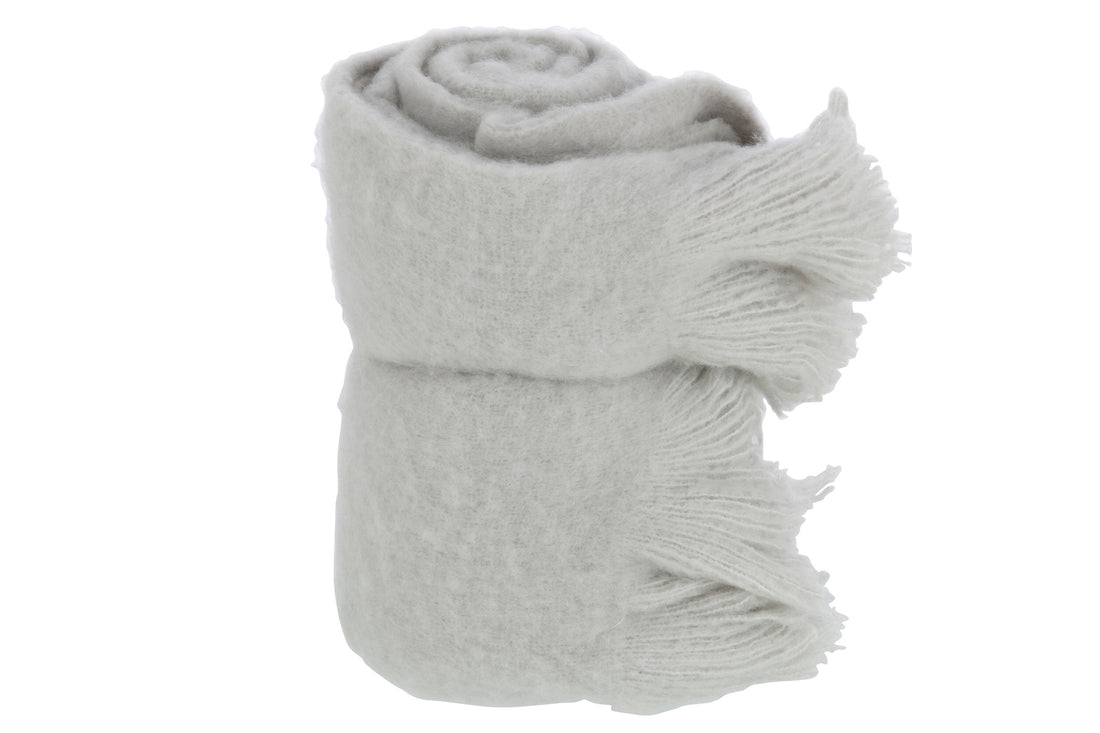 J-Line Plaid franje - polyester - grijs - 180 x 130 cm