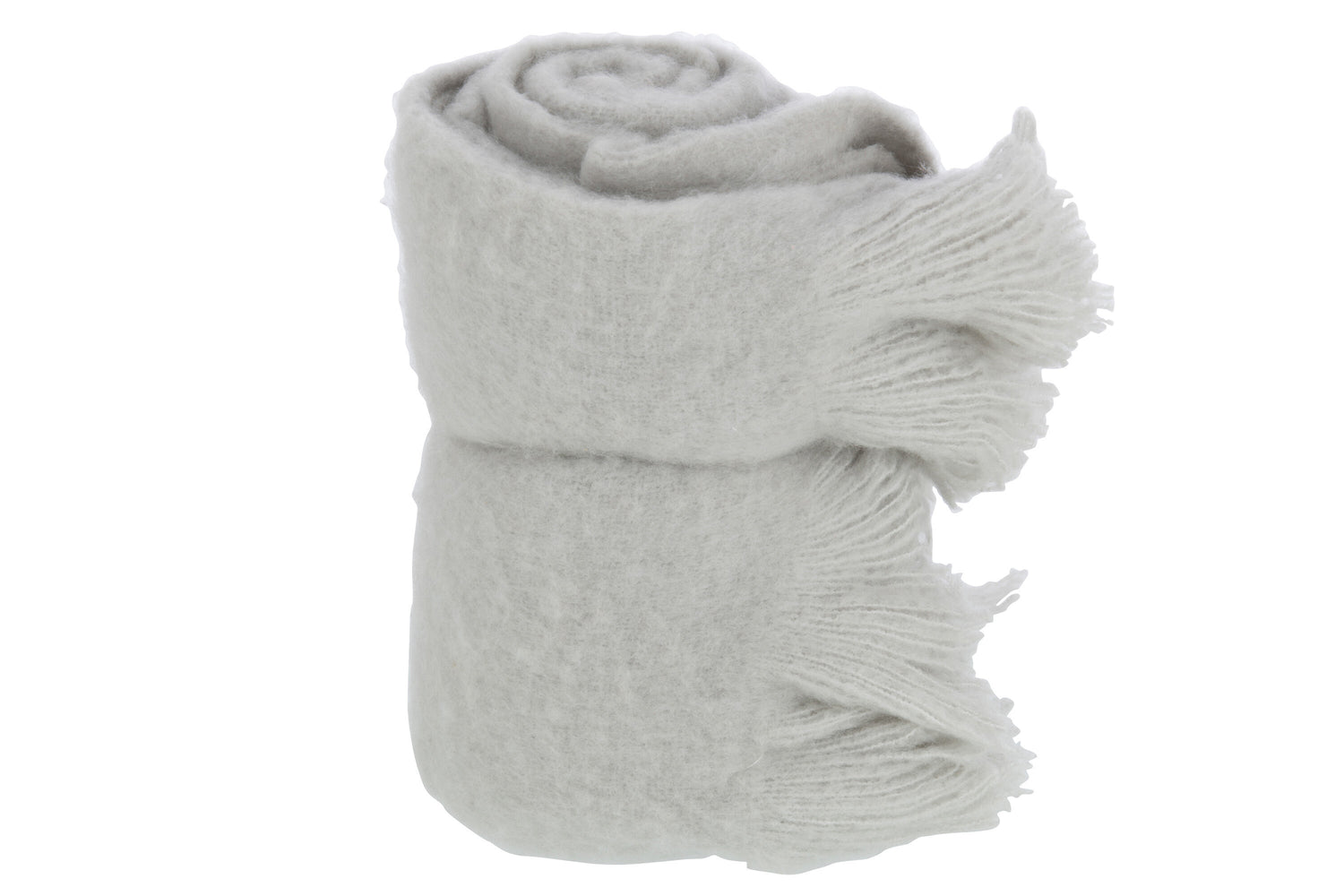 J-Line Plaid franje - polyester - grijs - 180 x 130 cm