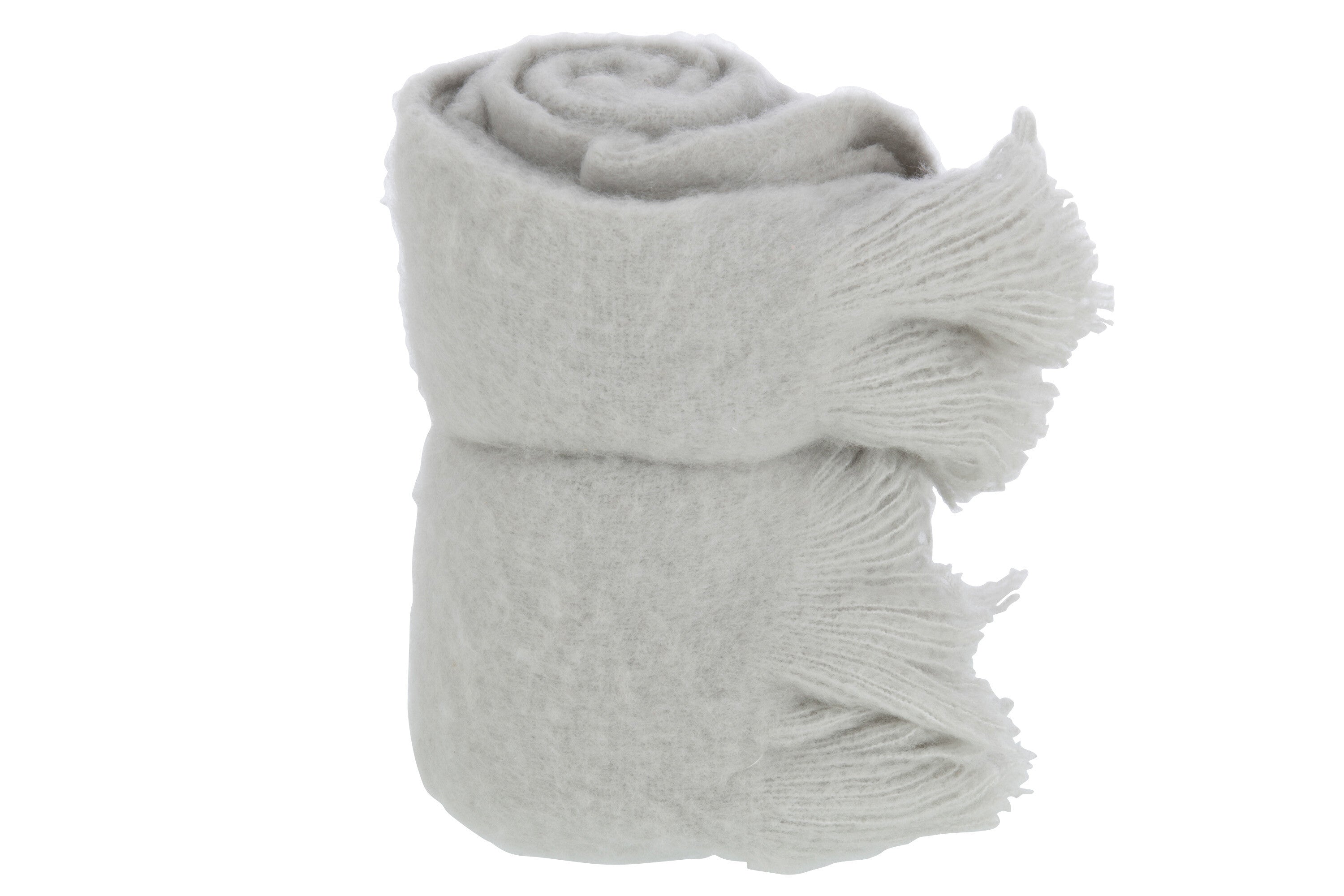 J-Line Plaid franje - polyester - grijs - 180 x 130 cm