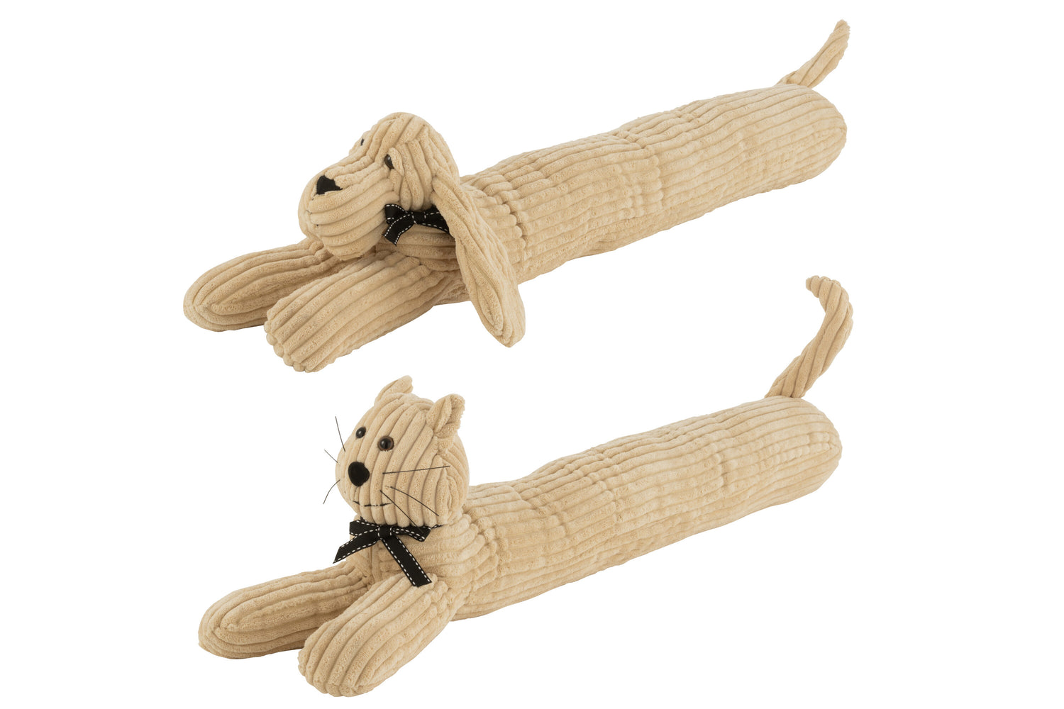 Deurstopper Hond/Kat Streep Textiel Beige Assortiment Van 2