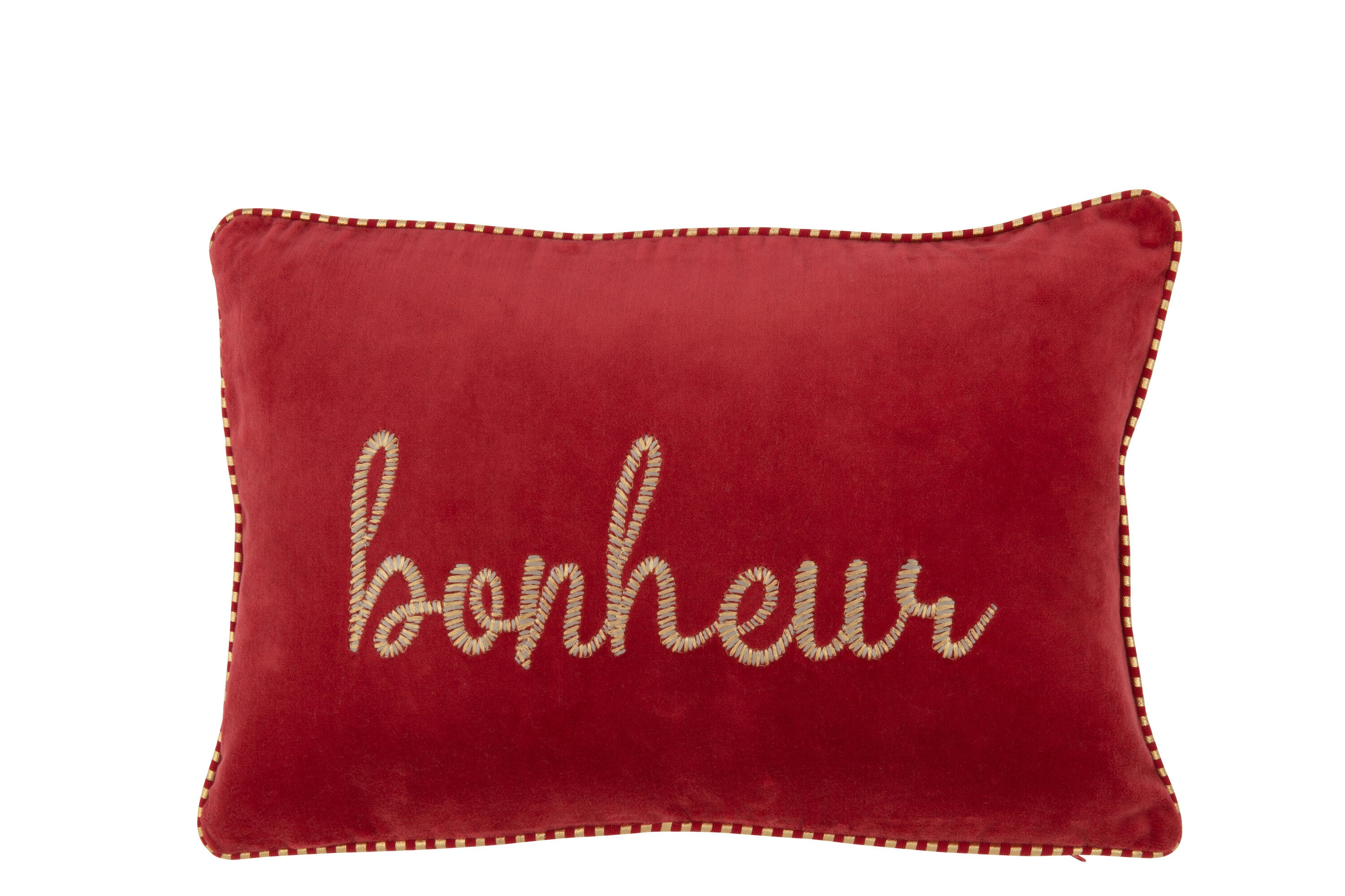 J-Line Kussen Bonheur Textiel Rood/Goud