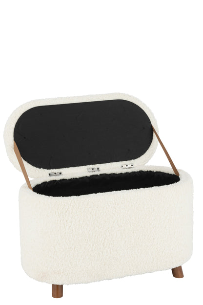 J-Line Poef Opslag Teddy Polyester Wit