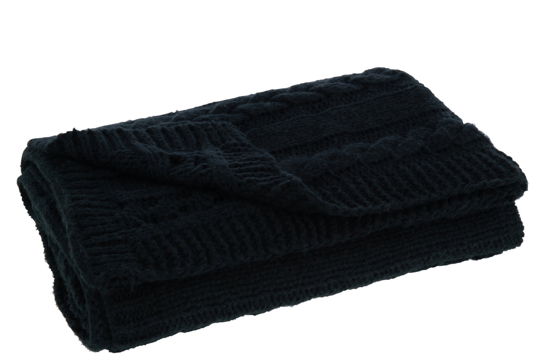 J-Line Plaid - polyester - zwart - 130 x 180 cm