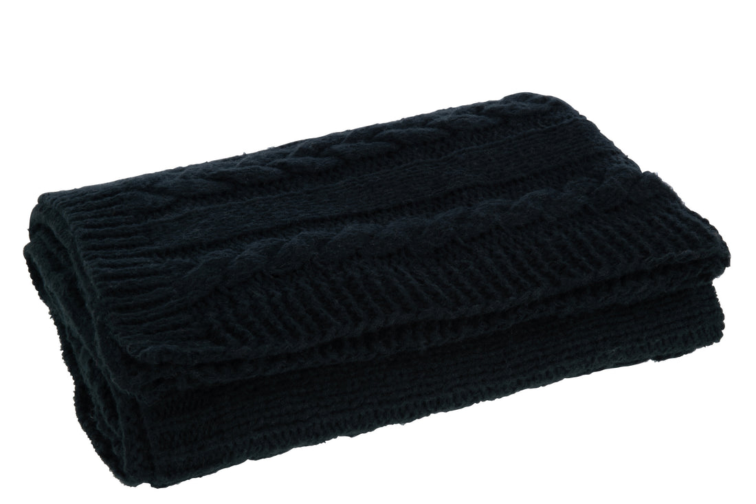 J-Line Plaid - polyester - zwart - 130 x 180 cm