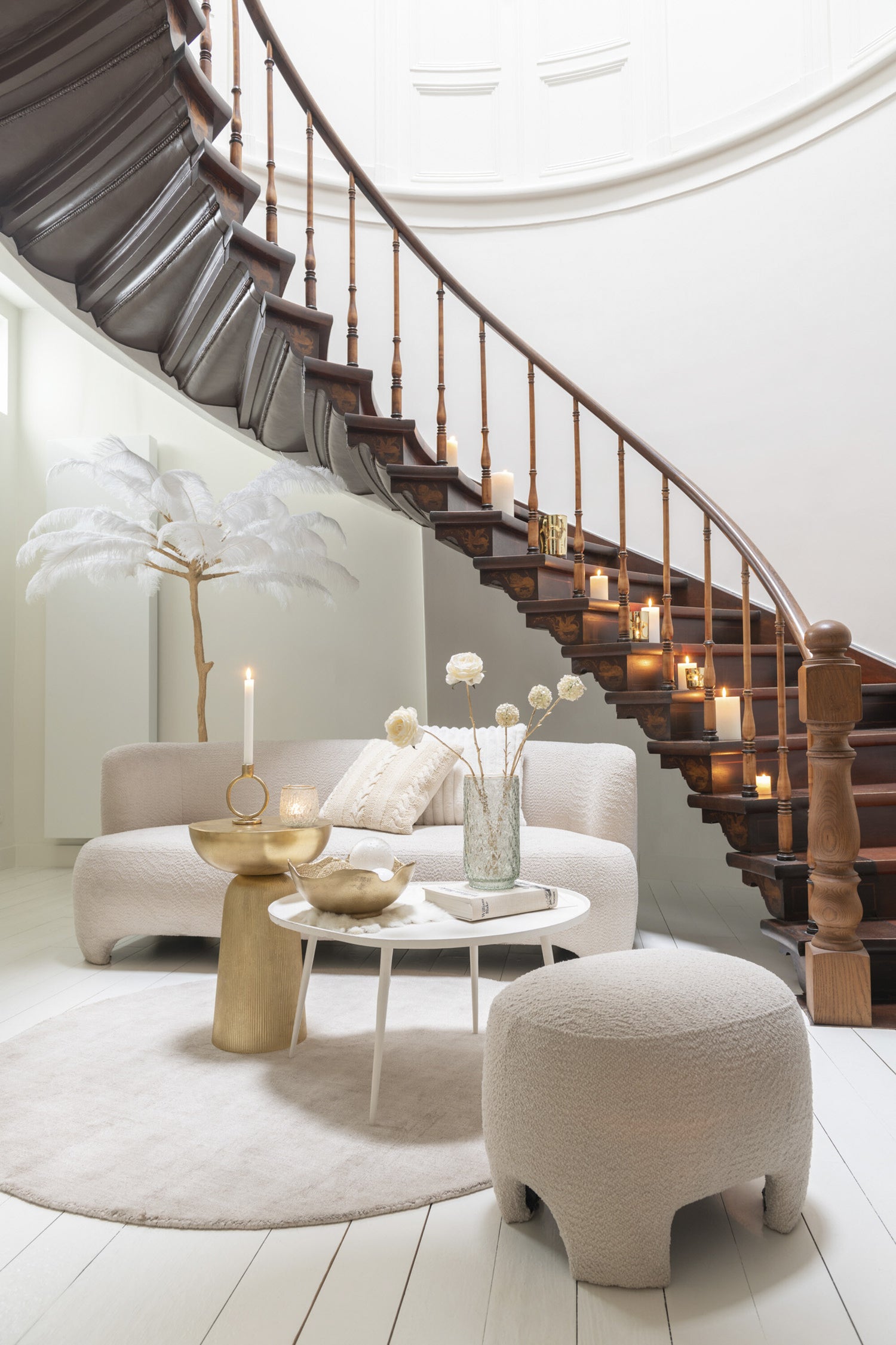 J-Line tapijt Rond Handgemaakt - viscose - beige