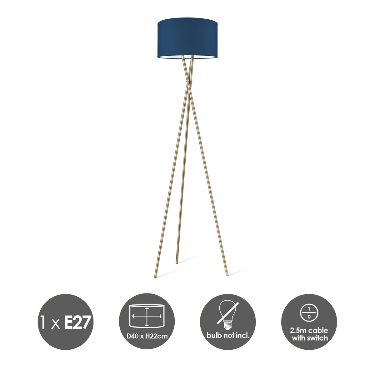 vloerlamp Bling-Legs Brons-DonkerBlauw-40cm