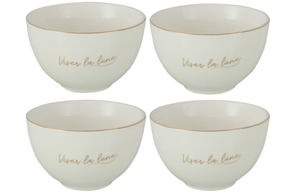 Doos met 4 kommen van porselein Viser La Lune wit/goud klein