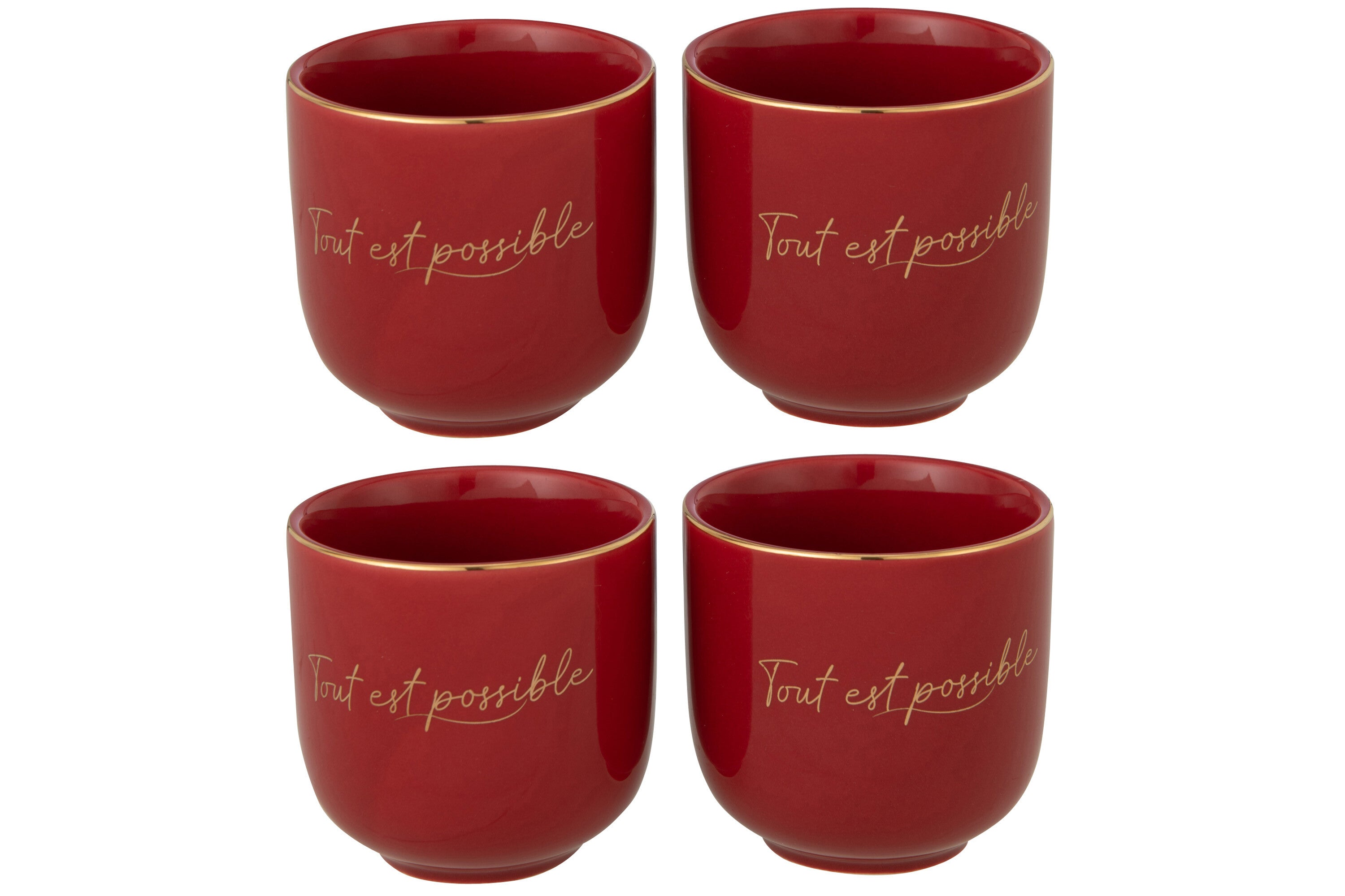 J-Line Tout Est Possible mok - porselein - rood/ goud - 4x