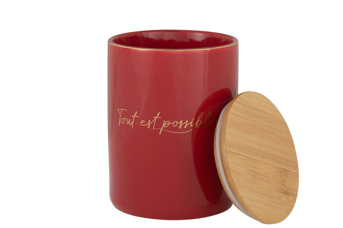 J-Line Tout Est Possible voorraadpot - porselein - rood/ goud