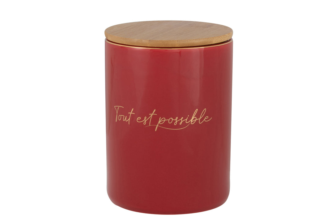 J-Line Tout Est Possible voorraadpot - porselein - rood/ goud
