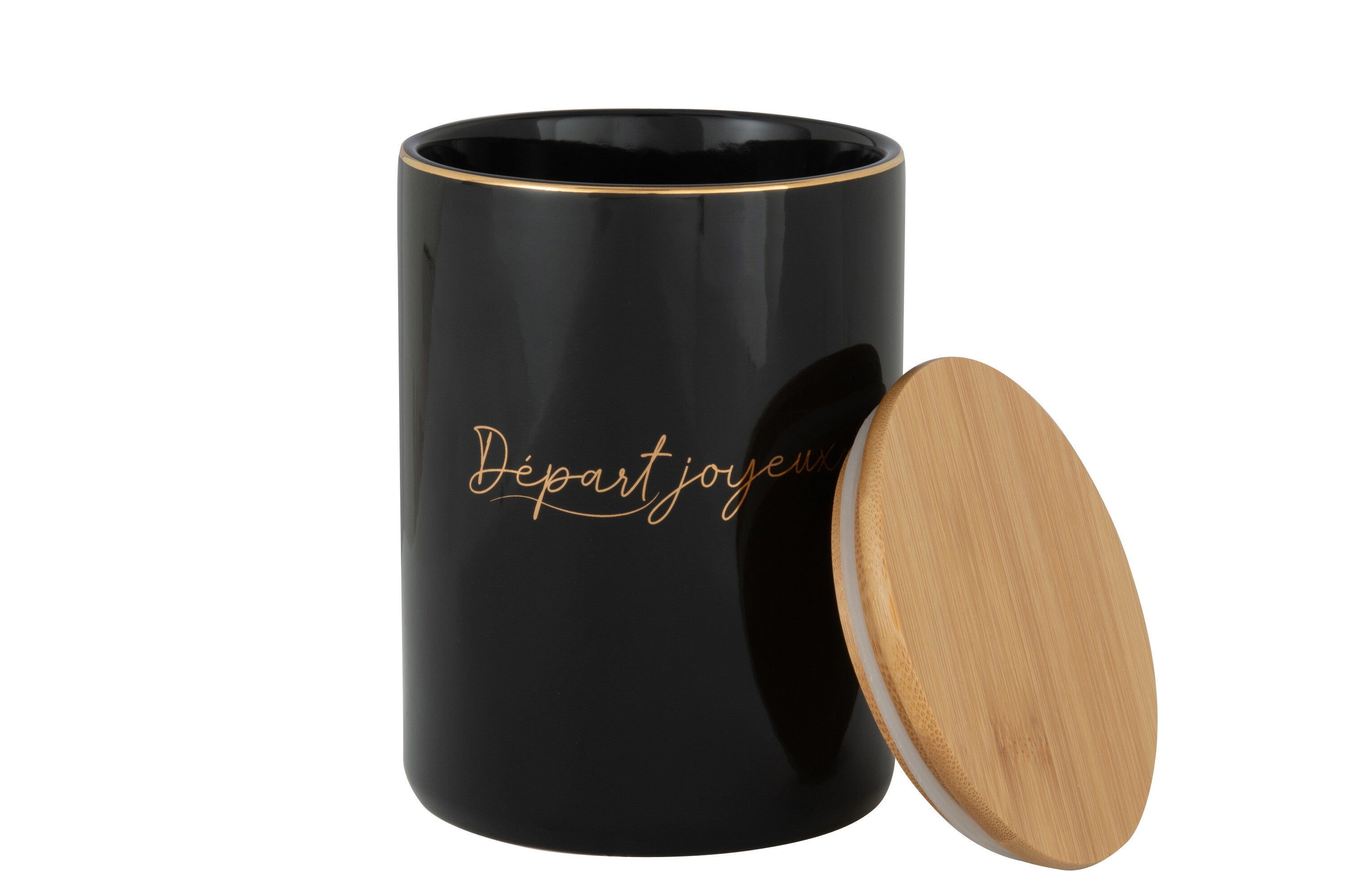 J-Line D - part Joyeux voorraadpot - porselein - zwart/ goud