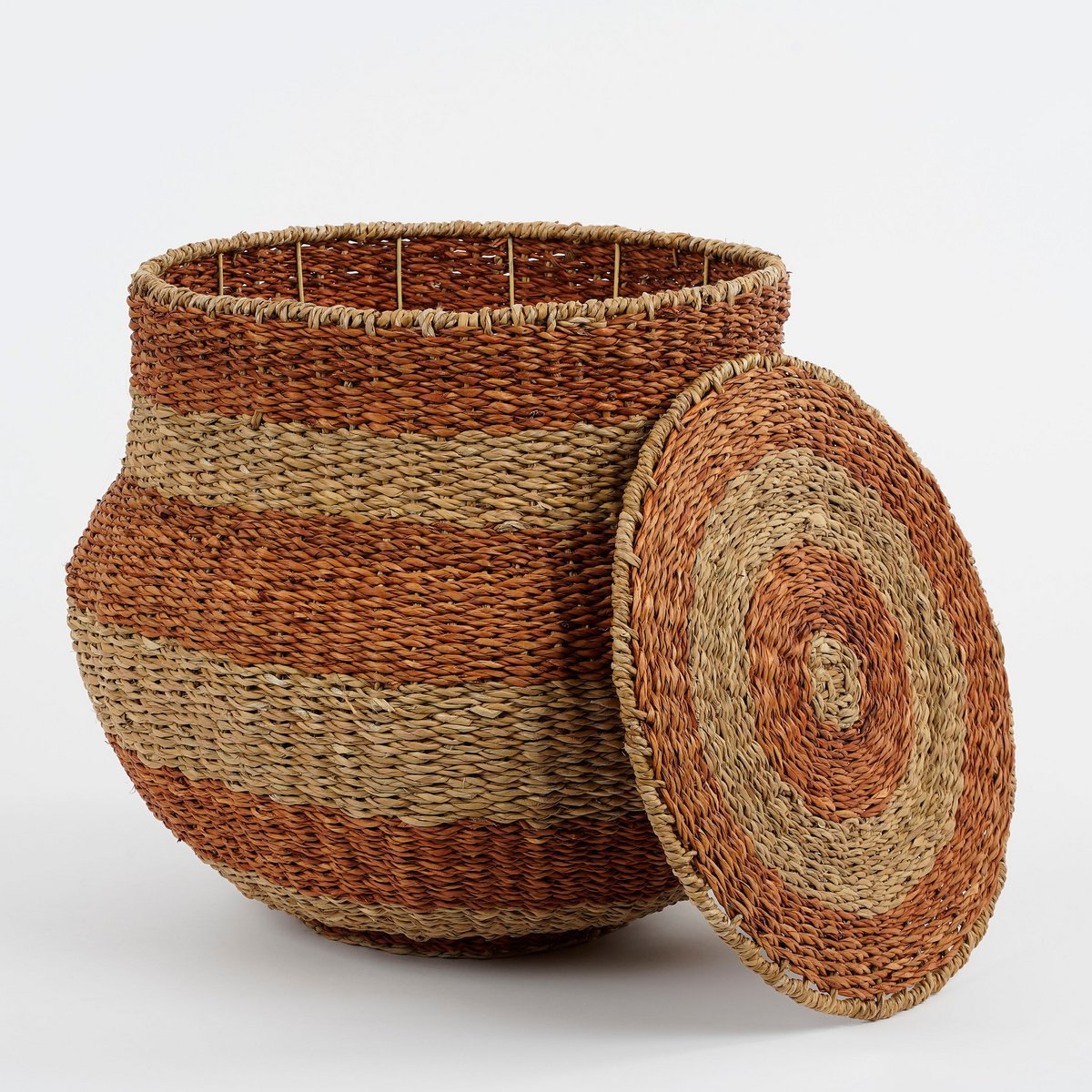 Tacoma Opbergmand met Deksel - H48 x Ø55 cm - Jute - Oranje