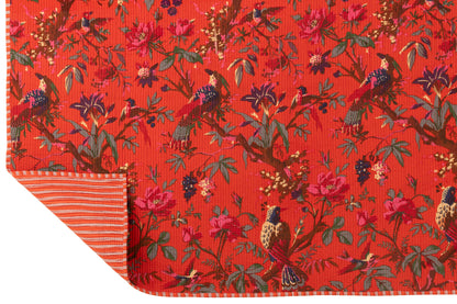 Geruite Vogels/Bloemen Katoenen Fluweel Oranje