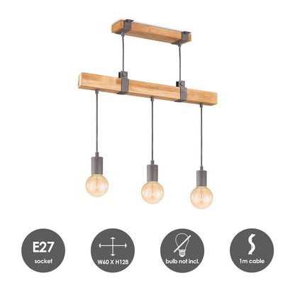 Hanglamp Denton - hout - 60x14x128cm