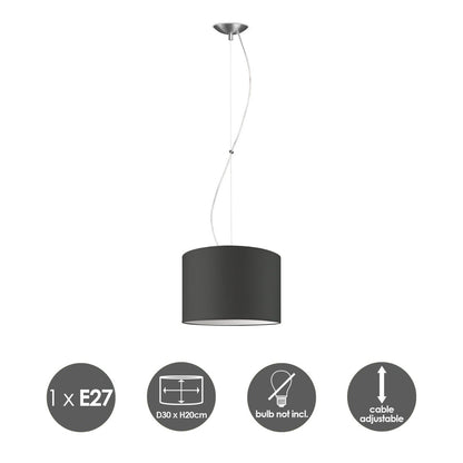 hanglamp Deluxe met lampenkap, E27, antraciet, 30cm