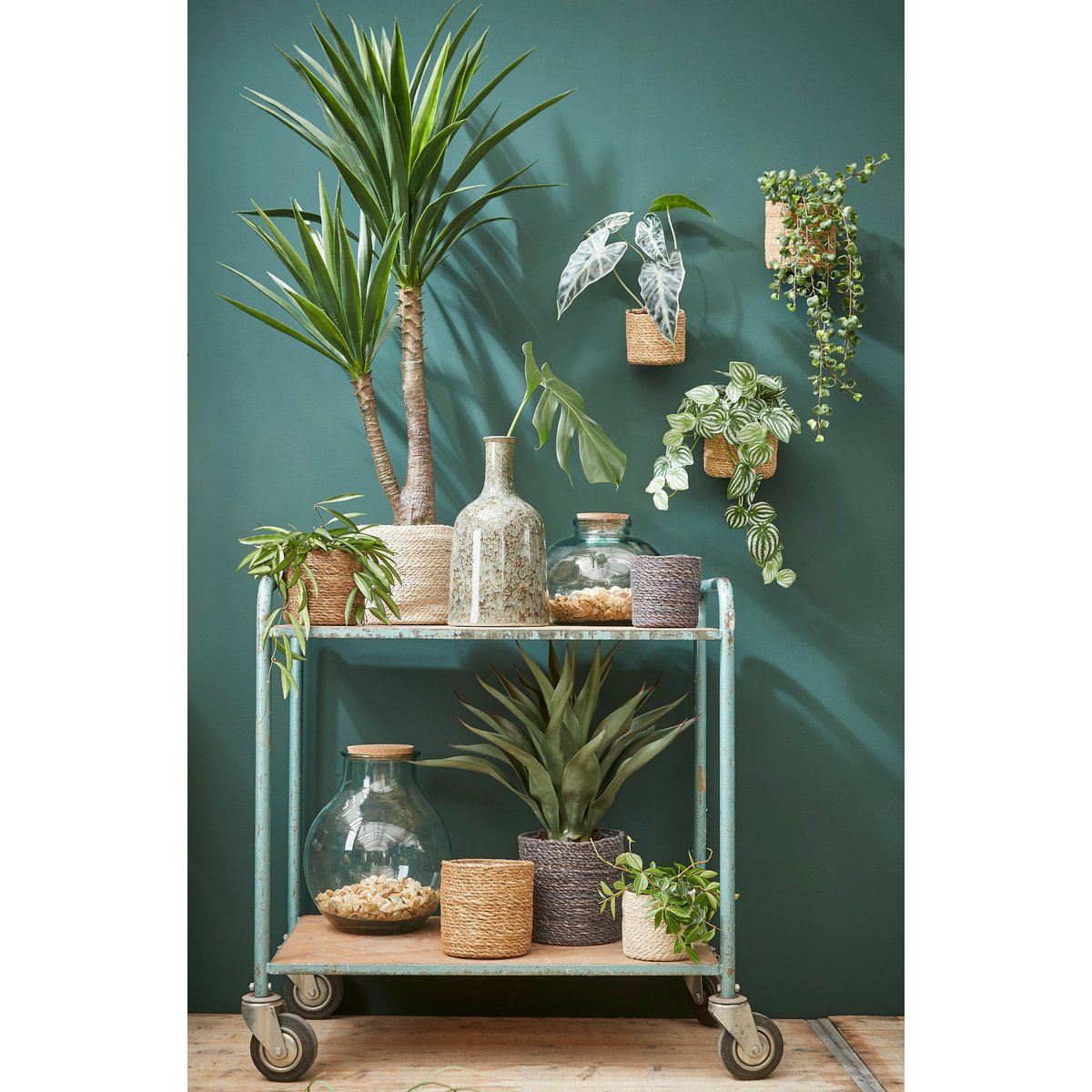 Atlantic Plantenmand - Set van 2 - H20 x Ø20 cm - Jute - Crème