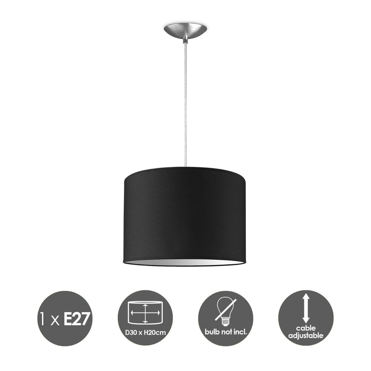 hanglamp Bling met lampenkap, E27, zwart, 30cm