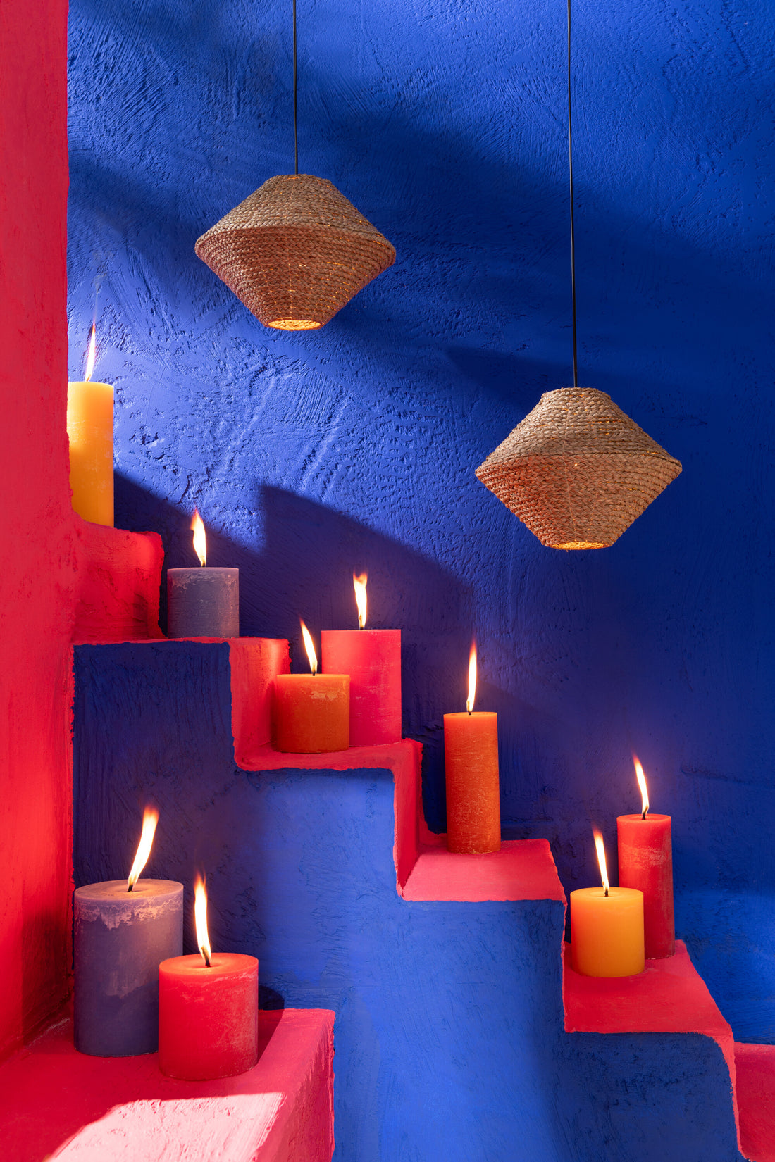 J-Line Buitenkaars Pilaar Paraffine Blauw Medium-95Uren