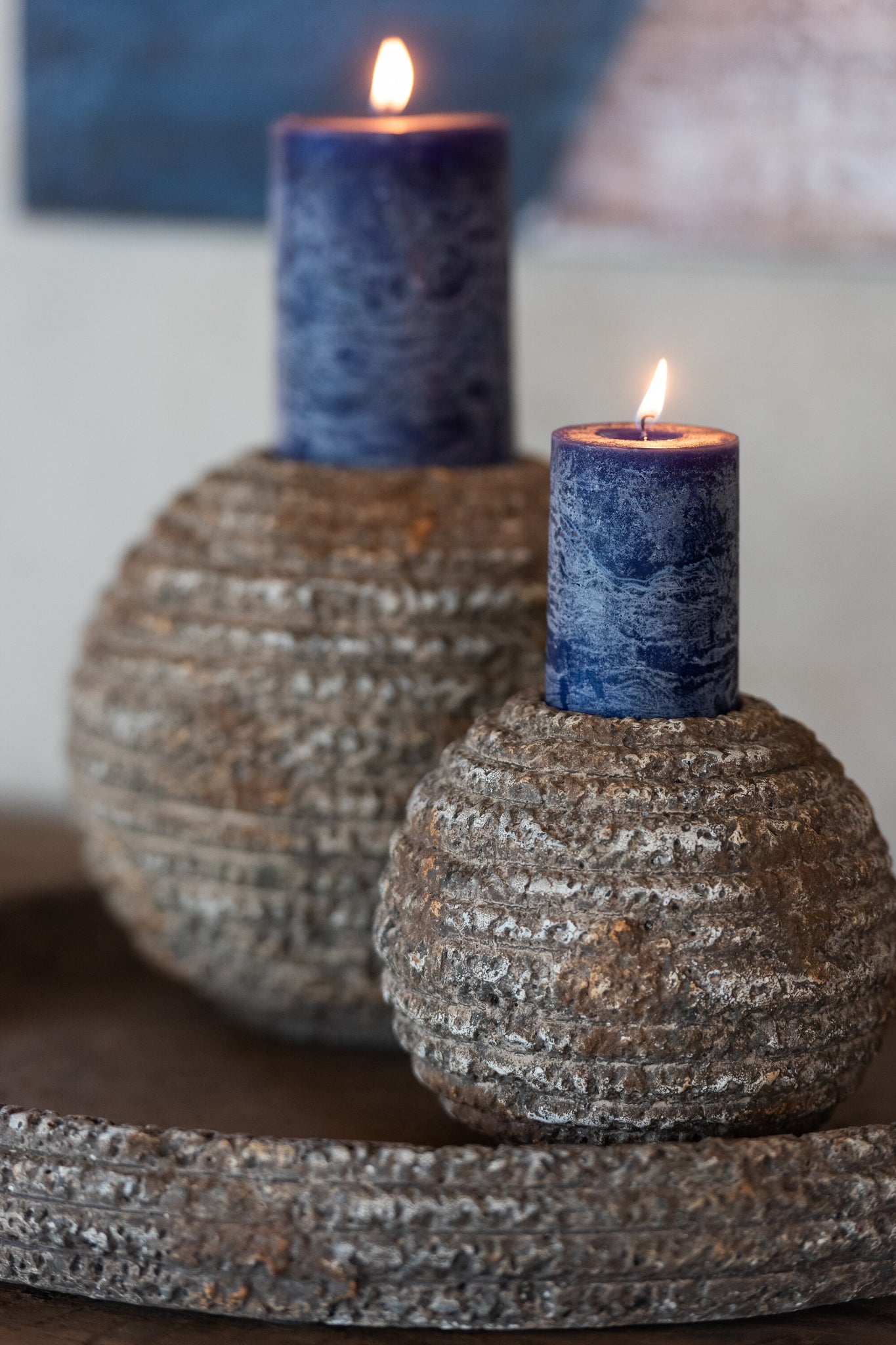 J-Line Buitenkaars Pilaar Paraffine Blauw Large-45Uren