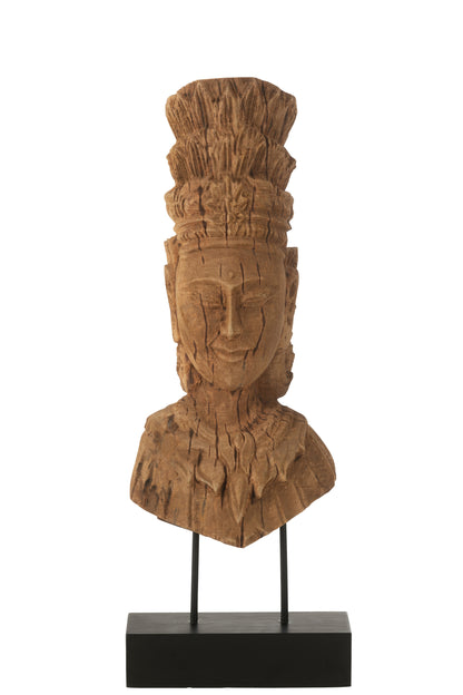 J-Line decorartie Buste Vrouw Op Sokkel - hout - naturel