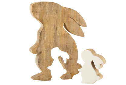 J-Line decoratie Konijn Profiel Silhouet - hout - wit/naturel - large