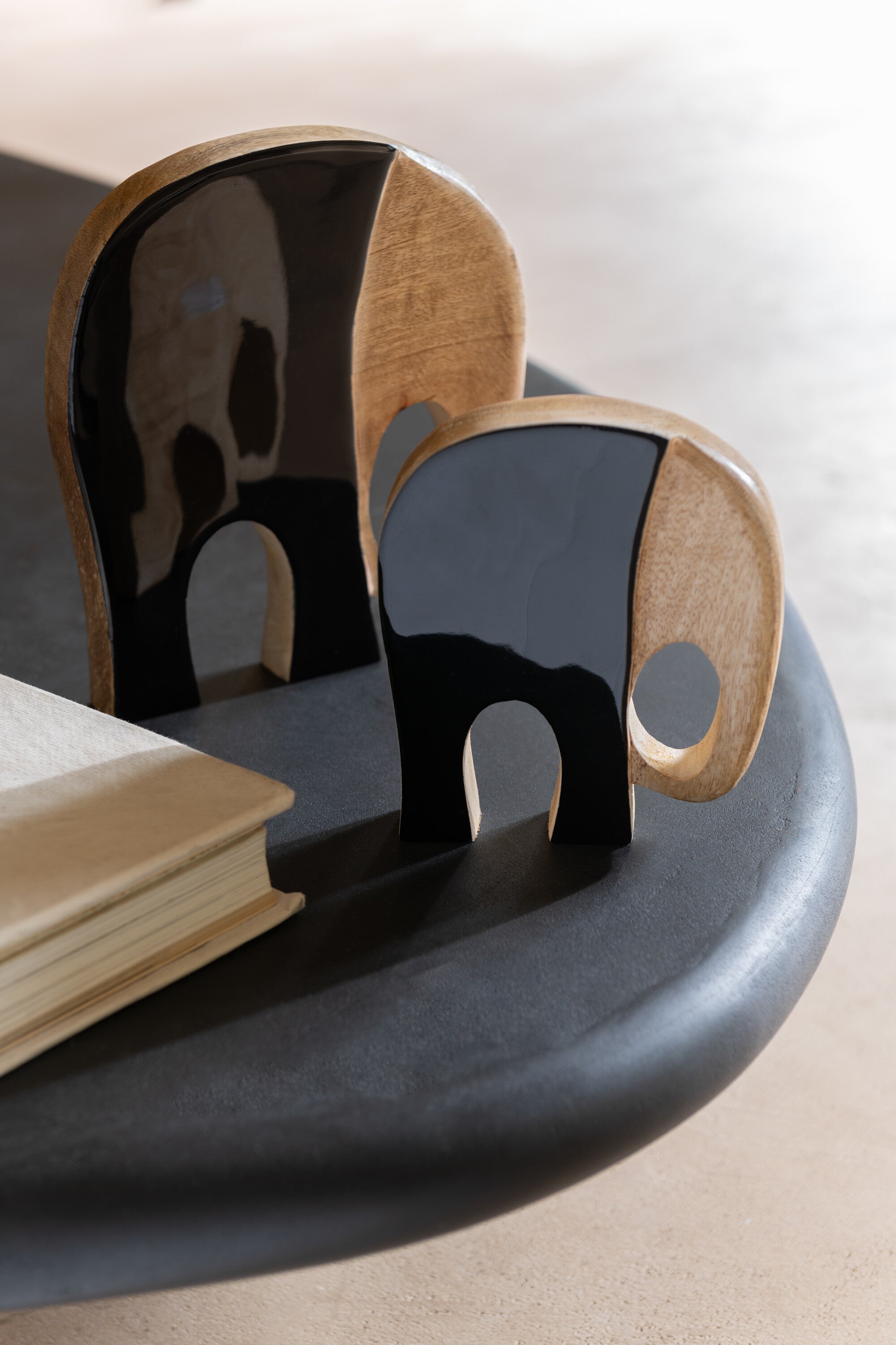 Set van 4 olifanten mangohout zwart/donker hout