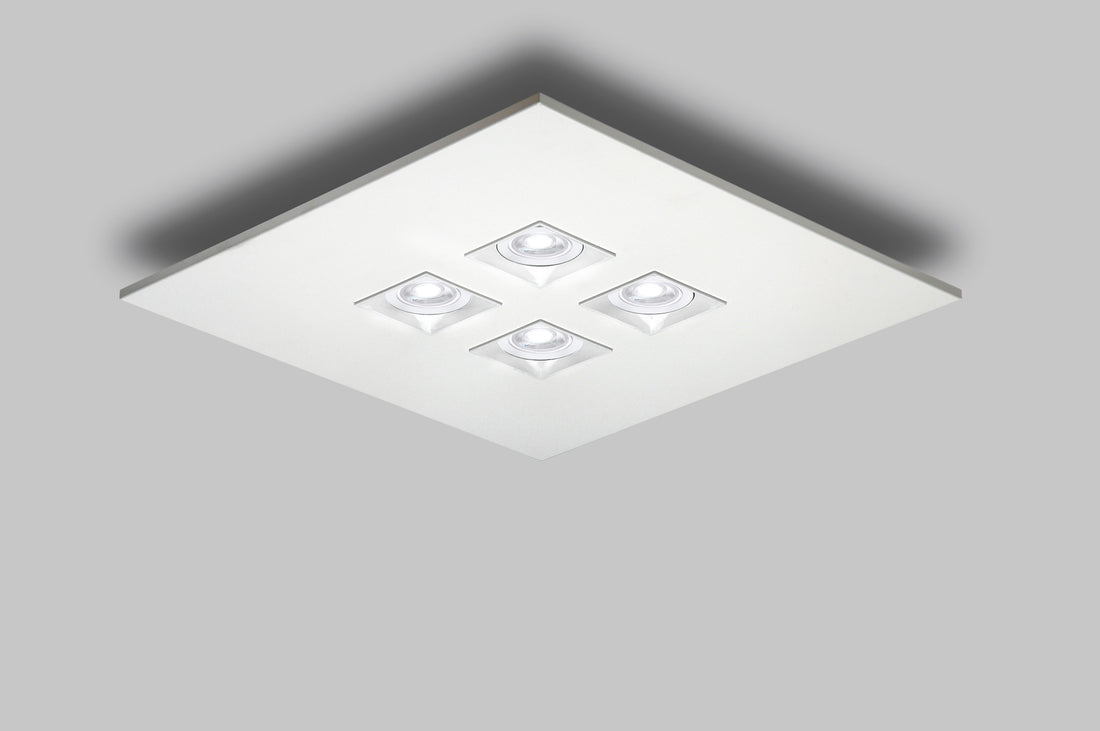 Polifemo vierkante plafondlamp GU10, 4-lichts, gestructureerd wit