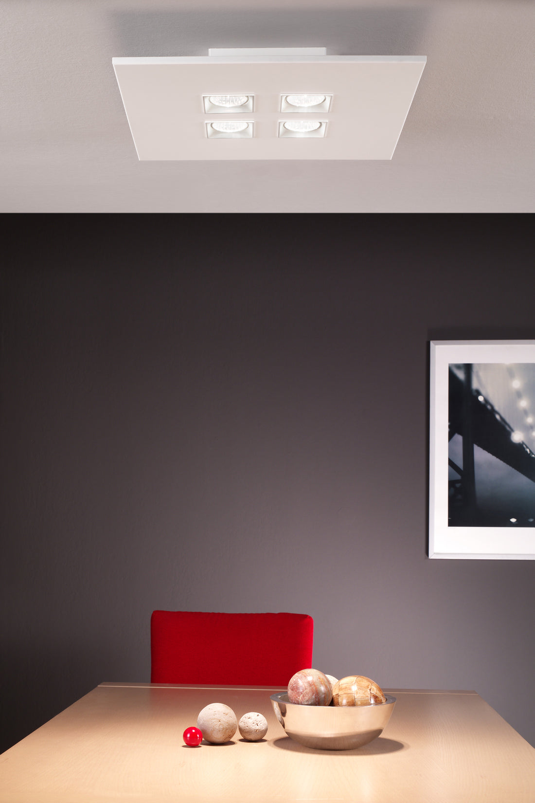 Polifemo vierkante plafondlamp GU10, 4-lichts, gestructureerd wit