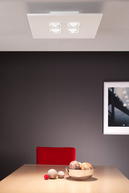 Polifemo vierkante plafondlamp GU10, 4-lichts, gestructureerd wit