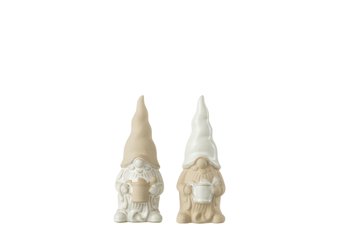 Kabouter Gieter Porselein Wit/Beige Klein Assortiment Van 2