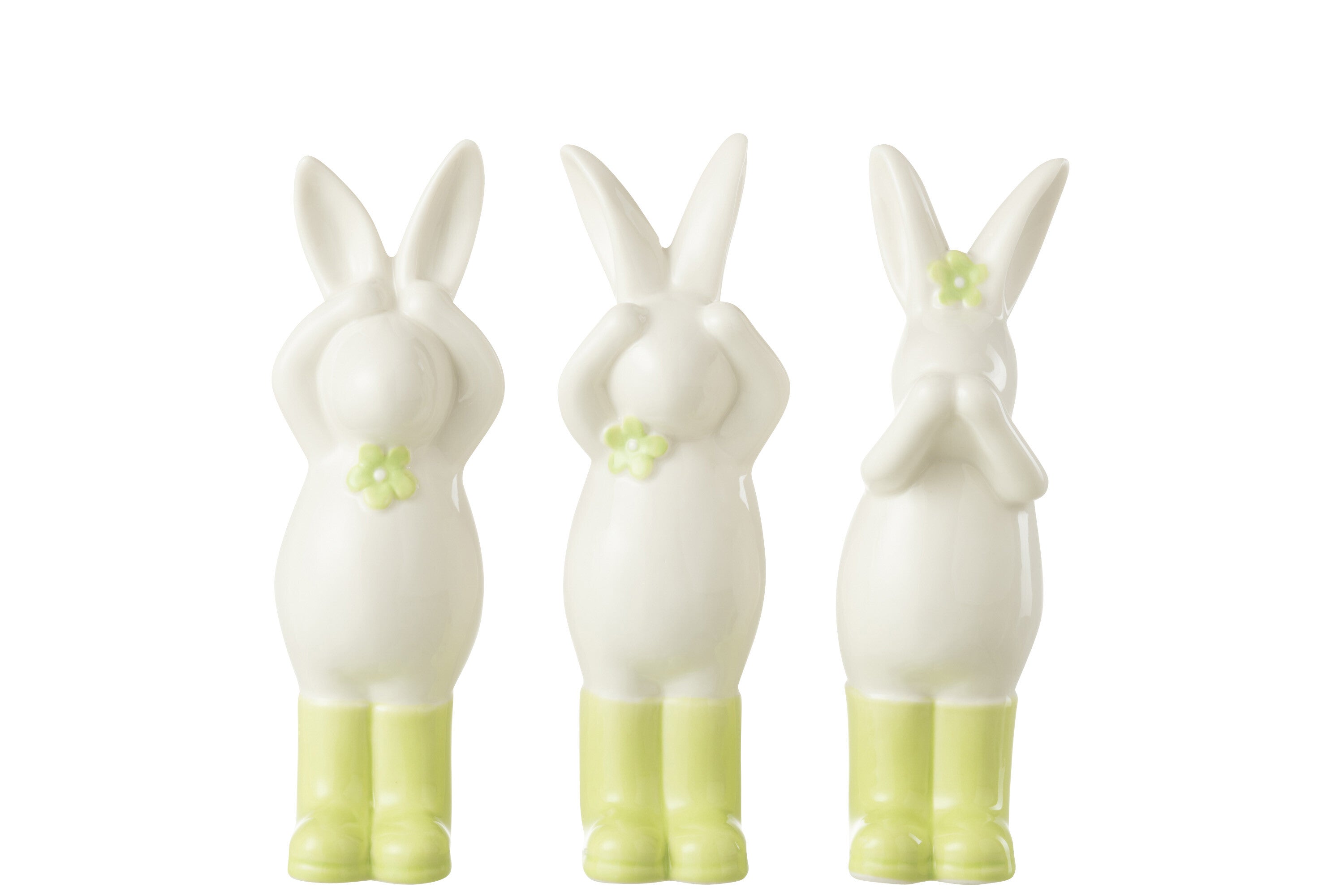 Konijn Zien/Horen/Spreken Porselein Groen/Wit Assortiment Van 3