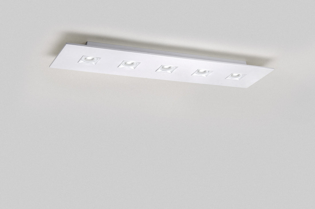 Polifemo rechthoekige plafondlamp GU10 5-lichts gestructureerd wit