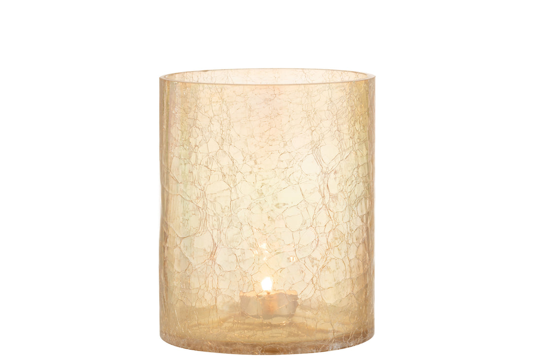 J-Line Lantaarn Crackle Glas Amber Groot